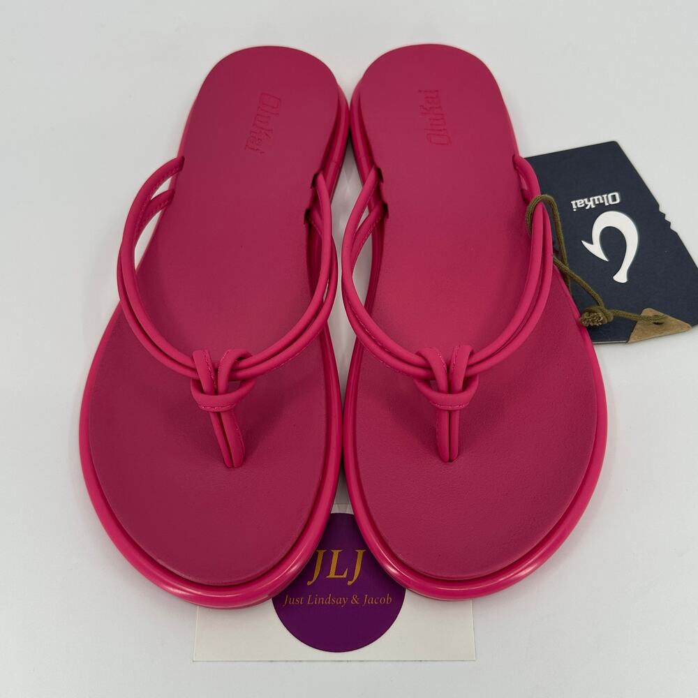 OluKai Women's 'Aka Water Resistant Knotted Thong Sandals Pink Plumeria Size 6